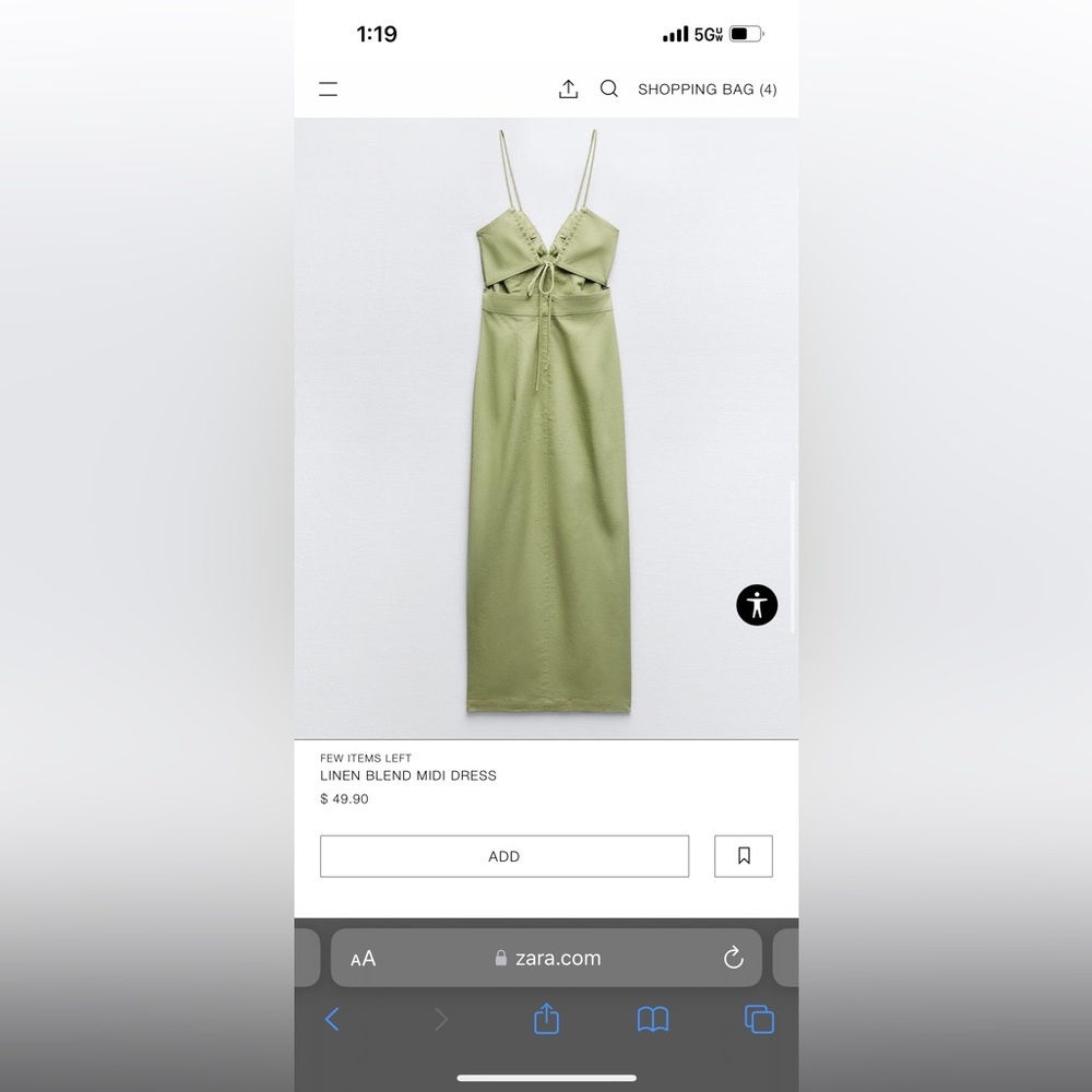 zara green linen dress midi